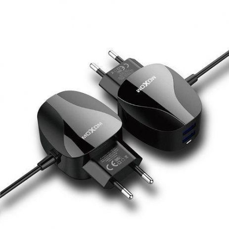 Зарядний пристрій Moxom MX-HC15 Cable microUSB + 2USB 2.4A Black