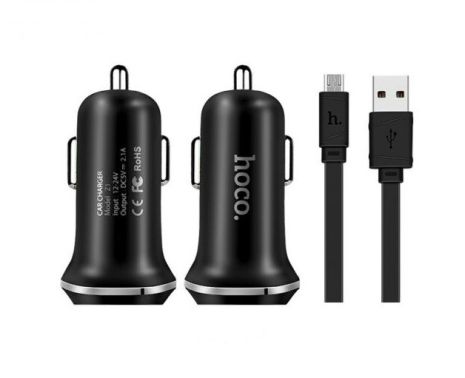 Автомобильное ЗУ Hoco Z1 2USB Black + USB Cable iPhone 6 (2.1A)