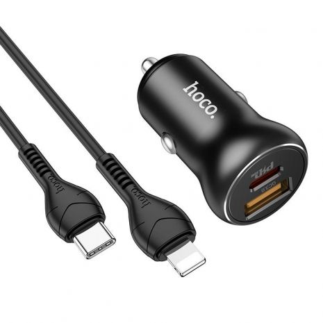 Автомобильное ЗУ Hoco NZ5 Smooth road PD30W+QC3.0 car charger set(Type-C to Lightning) Black