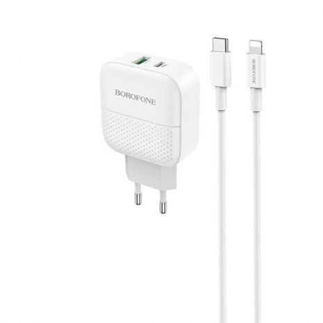 Зарядное устройство Borofone BA46A PD+QC3.0 1USB/3A +Кабель Type-C to Lightning White