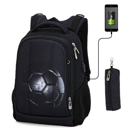 Молодежный рюкзак для мальчика, два отдела, USBпорт, SkyName/(Winner) разм: 30*17*40 см черно-зеленый