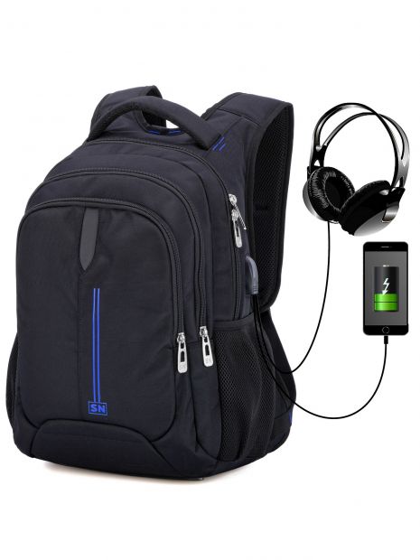 Рюкзак SkyName 90-119 молодежный для мальчика USB, разм 36*19*44 см черно-синий