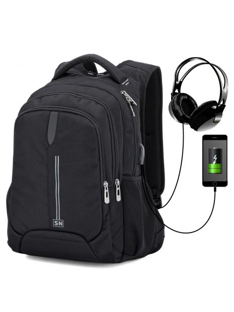 Рюкзак SkyName 90-119 молодежный для мальчика USB, разм 36*19*44 см черно-серый