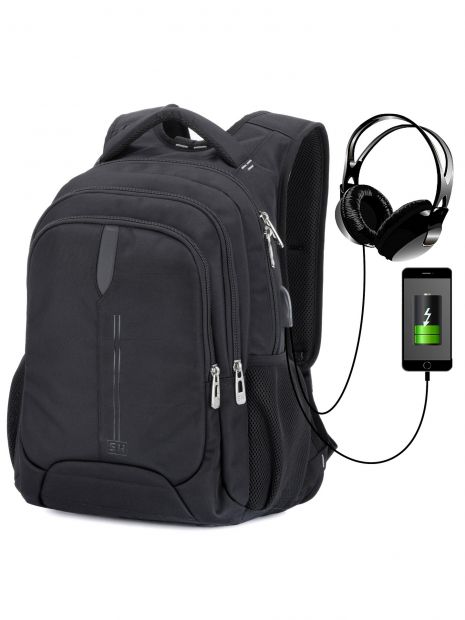 Рюкзак SkyName 90-119 молодежный для мальчика USB, разм 36*19*44 см черный