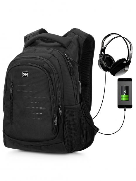 Рюкзак SkyName 90-129 молодежный для мальчика, подростковый USB разъем, разм.30*16*42 черно-серый