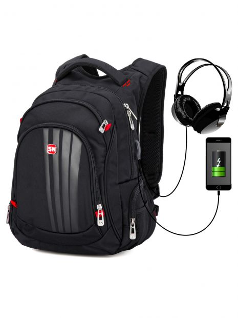 Рюкзак SkyName 90-130 молодіжний для хлопчика, підлітковий роз'єм USB, розм.33*19*44см чорний