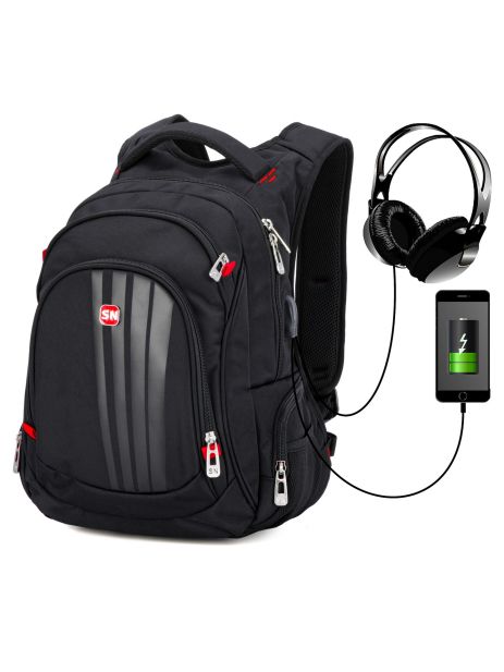 Рюкзак SkyName 90-130 молодежный для мальчика, подростковый разъем USB, разм.33*19*44см черный