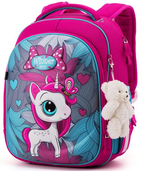 Школьный ранец для девочки 1-4 класс SkyName6012 жесткий каркас размер: 29*17*36 см, розово-голубой