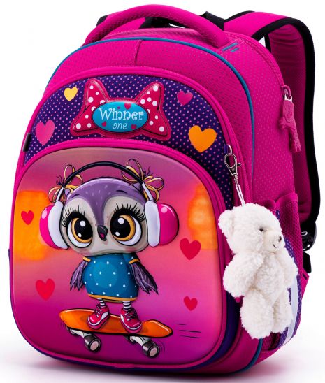 Школьный ранец для девочки младших классов Winner One7002 жёсткий каркас разм.29*16*36 см розово-фиолетовый