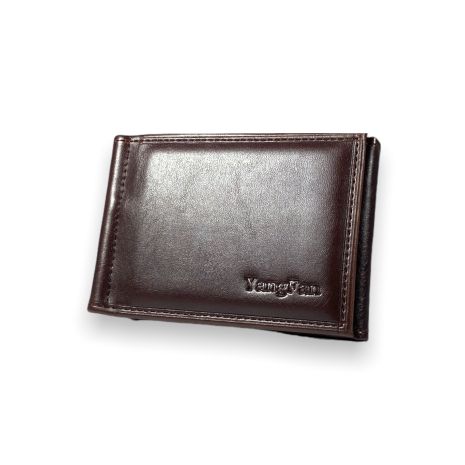 Затискач гаманець для купюр YangFan із шкірзамінника 6 відділів для банківських карт розмір:12*8*2 см коричневий
