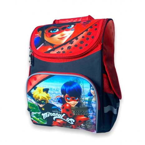 Школьный ранец для мальчика 974552 жесткий каркас, размеры: 35*25*13 см, красно-черный, "леди баг"