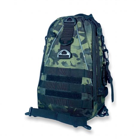 Сумка-рюкзак, слинг, через плечо, два отдела, карман на обороте, размер: 38*22*14 см, зеленый камуфляж
