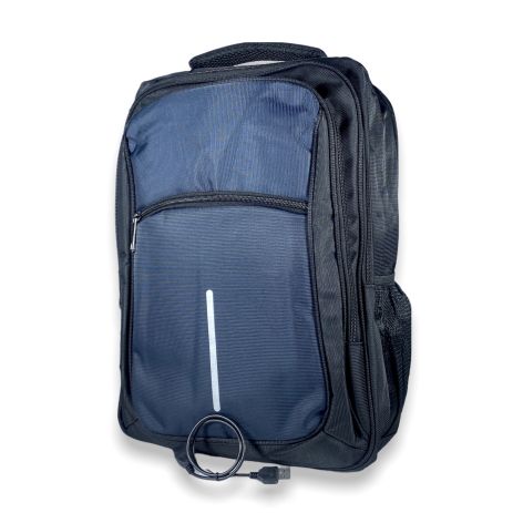 Міський рюкзак 35 л, три відділи, USB роз'єм + кабель, фронтальний карман розмір: 45*35*21 см, синій