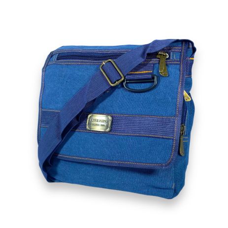 Сумка через плечо мужская, брезентовая, один отдел, внутренний карман, размер: 30*30*15 см, синий