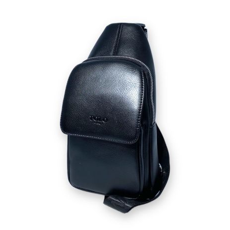 Сумка-слинг из искусственной кожи, мужская "Polo" один отдел, карман под клапаном, размер:30*16*6 см черный