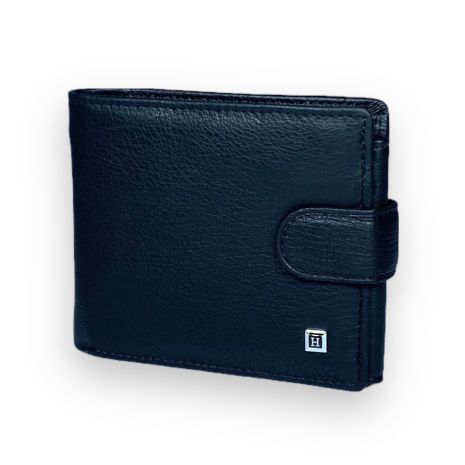Мужской кошелек "H" натуральная кожа 2 отделения 6 для карточек размер: 12*10*3 см черный