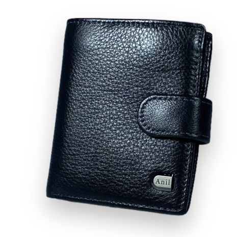 Чоловічий гаманець Anil натуральна шкіра 2 відділи для купюр 4 осередки для карток розмір: 10*11*3 см чорний
