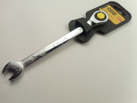 Ключ ріжково-накидний 12 мм СИЛА (202016) CrV/з тріскачкою