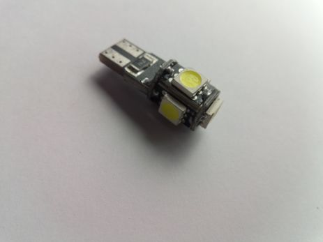 Лампа светодиод б/ц 12V W5W T10 5SMD (50 х 50) "обманка" белая