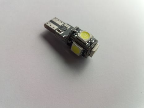 Лампа светодиод б/ц 12V W5W T10 5SMD (50 х 50) "обманка" белая