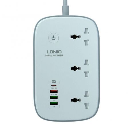 Мережевий Подовжувач LDNIO SCW3451 | 3USB/1Type-C, 3Sockets. QC/PD, 30W/10A, 2м EU Plug| WiFi White