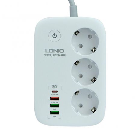 Сетевой Удлинитель LDNIO SEW3452 |3USB/1Type-C, 3Sockets. QC/PD, 30W/10A, 2m EU Plug| WiFi White