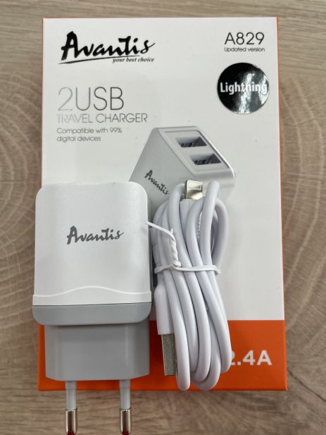 Зарядное устройство Avantis A829 2USB Lightning White
