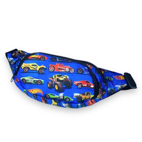 Бананка дитяча, дві кишені, застібка фастекс на поясі, розмір: 30*14*6 см, синя Машинки