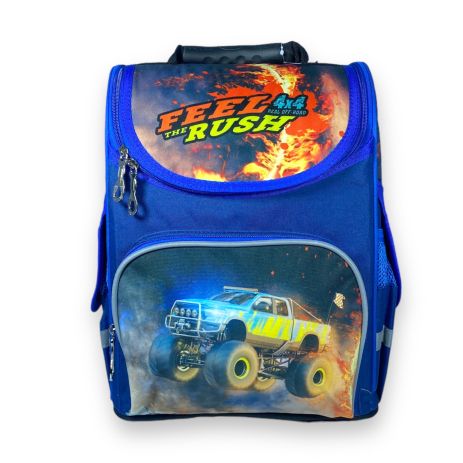Шкільний рюкзак Space для хлопчика, ​одне відділення, бічні кишені, розмір: 33*28*15 см, синій з машиною
