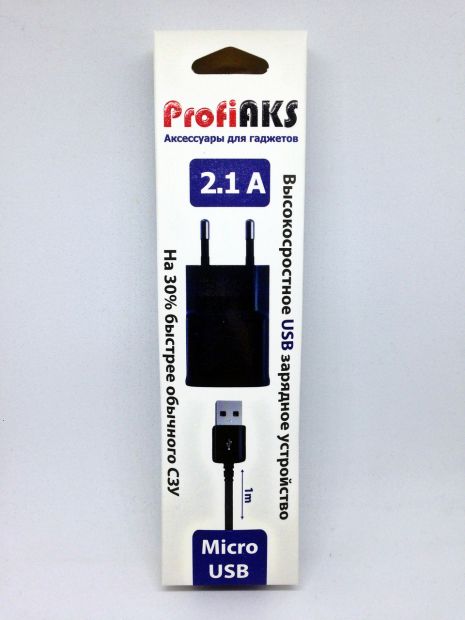 Зарядное устройство Profi 2.1A+Cable microUSB Black