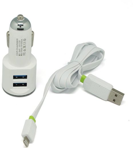 Автомобільне ЗУ LDNIO DL-C29 2USB 5V 3.4A + Cable iPhone 5 White