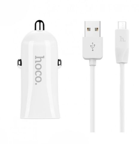 Автомобильное ЗУ Hoco Z12 2USB White + USB Cable MicroUSB (2.4A)