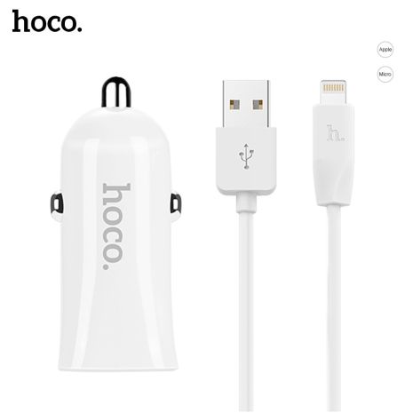 Автомобильное ЗУ Hoco Z12 2USB White + USB Cable iPhone 6 (2.4A)