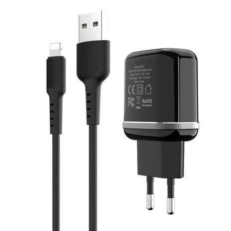 Зарядное устройство Borofone BA25A Lightning 2USB 2.4A Black