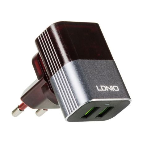 Зарядний пристрій LDNIO (2.4A) 2USB Black/Grey + Cable Type-C (DL-A2206)