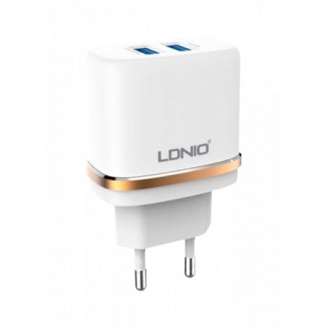 Зарядний пристрій LDNIO (2.4A) 2USB White + USB Cable iPhone Lightning (DL-AC52)