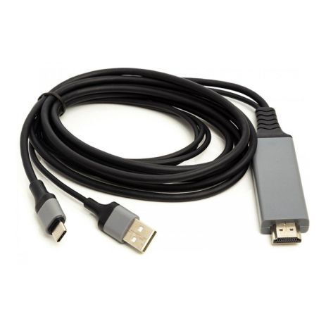 Кабель PowerPlant HDMI (M) – USB (AM) / Type-C (M), 1 м