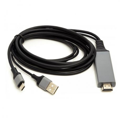 Кабель PowerPlant HDMI (M) - USB (AM) / Type-C (M), 1 м