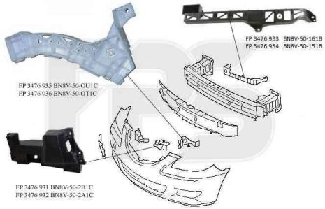 Крепеж переднего бампера Mazda 3 04-09 Седан, левый, пластмас., 2 см. рис. (FPS) Fps FP 3476 933
