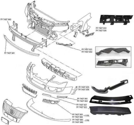 Грати бампера VW Passat B6 05 -10 без ПТФ , права (чорна) (FPS) Грати FP 7407 996