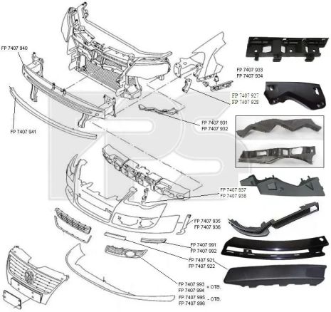 Шина переднего бампера VW Passat B6 05-10 нижняя (FPS) Volkswagen FP 7407 941