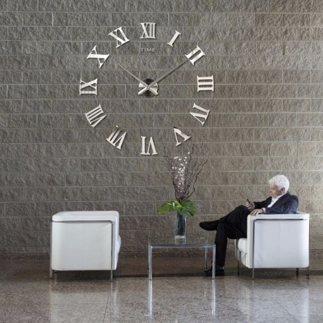 3D часы 100 см Timelike™ настенные большие Римские-B серебристые