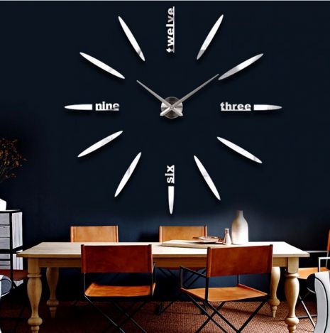 3D годинник 100 см Timelike™ настінні великі Стріли-B на кухню сріблясті