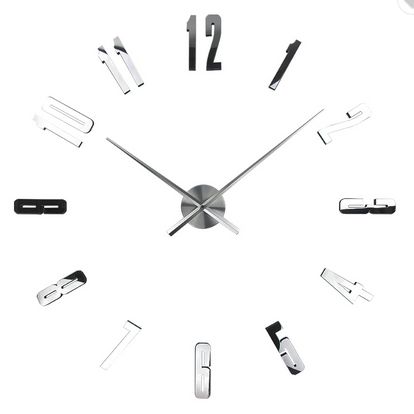 3D Настінний годинник 130 см NC (Чехія) Арабські4-S дзеркальні великі сріблясті