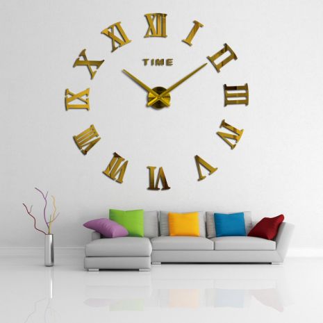 3D часы 100 см Timelike™ настенные большие Римские-S золотистые