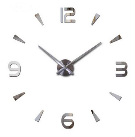 Часы настенные 3D 130 см NC (Чехия) Арабские2-S большие оригинальные серебристые