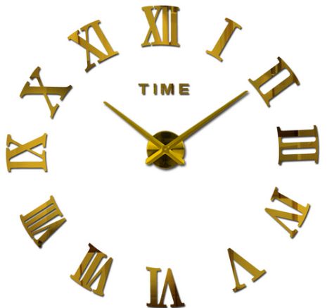 Часы настенные 3D 130 см NC (Чехия) Римские-S большие золотистые