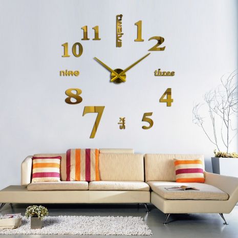 3D часы 100 см Timelike™ настенные большие Надписи-G золотистые