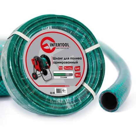 Шланг для поливу 3-х шаровий, 3/4", 100 м, армований, PVC INTERTOOL GE-4047