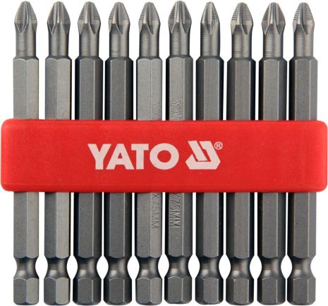 Набор отверточных насадок 1/4" PH2 75 мм 10 шт Yato YT-0480